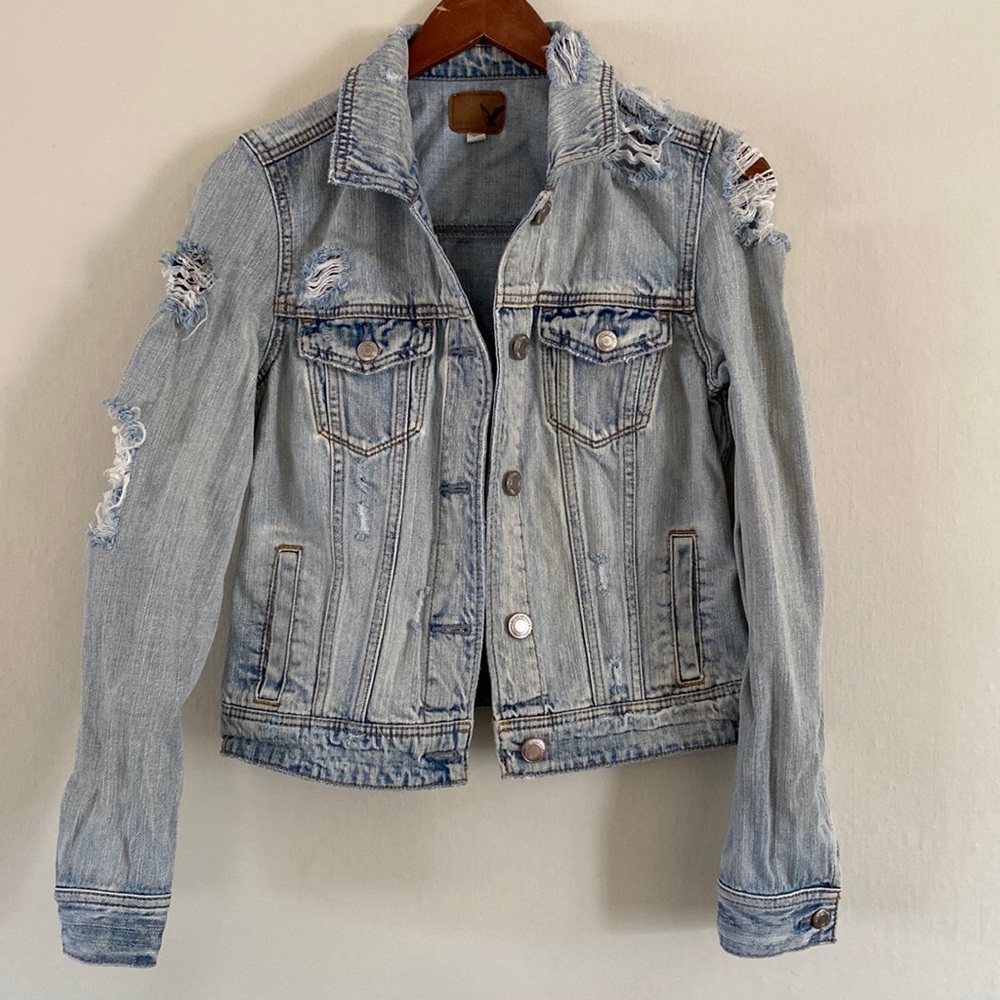 American Eagle distressed denim jacket.